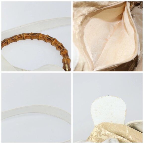GUCCI Bamboo Hand Bag Leather 2way White Gold - Picture 14 of 15